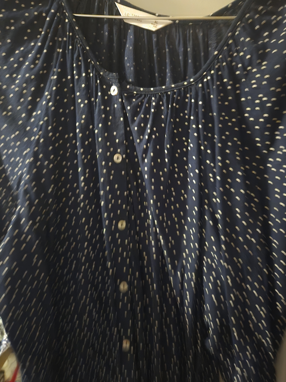 LC Lauren Conrad Navy Blue Polka Dot Button-Front Top